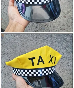 Taxi driver costume hat with checkered band yellow black classic role play cap adult size