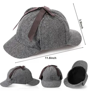 Clásico sombrero de detective de espiga con cinta marrón, gorro retro para otoño e invierno.