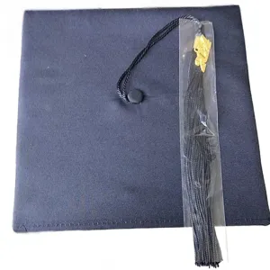 Classic black graduation cap mortarboard with black tassel and 2024 gold charm for ceremony.
