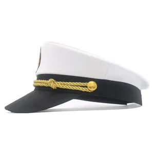 Classic white top black brim sailor captain hat for men nautical costume dress accessory