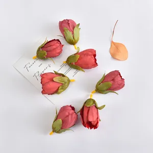 Artificial rose flower heads red silk floral buds for handmade crafts wedding DIY decor.