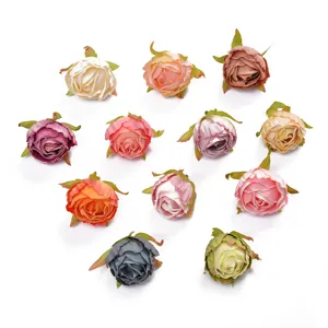 Artificial silk rose flower heads for DIY home wedding decoration crafts, multi-color.