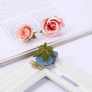 Artificial rose flower heads for photography props, silk floral decoration, pink and blue.