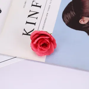 Artificial red silk rose flower head photography prop for wedding home decoration 1pcs