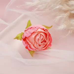 Artificial pink flower head for home decor DIY wedding floral arrangement material craft use.