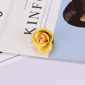 Artificial yellow silk rose flower head photography prop for home wedding decoration craft.