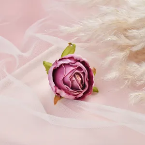 Artificial rose flower head for DIY home decor wedding vase arrangement fake floral craft.