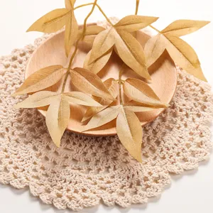 Artificial golden leaves detail shot, perfect for Nordic home decor, living room and balcony styling.