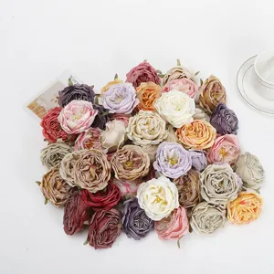 Artificial Rose Flower Heads Silk Burned Edge Roses For Wedding Home Party Floral Arrangement DIY Craft Decoration