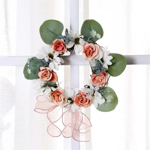 Artificial rose flower wreath door hanging holiday wedding party decoration detail