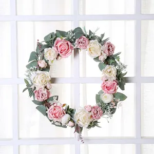 Artificial rose wreath for festival door hanging, wedding and home wall decor.