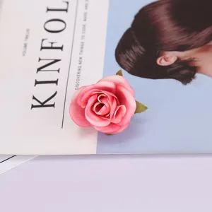 Artificial pink rose flower head fake silk rose for photography prop home wedding decor