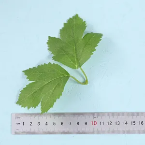 Artificial green leaves detail shot, decorative plant branch for home wedding floral arrangements.