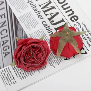 Artificial rose flower heads red burnt edge fake flowers for wedding decor and floral arrangements.
