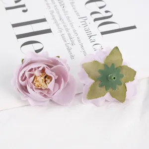 DIY simulation rose flower heads fabric craft accessories detail view, purple faux floral.