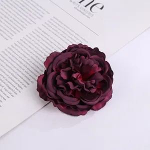 Dunkelviolette künstliche Rosenblüte Brosche, Seiden Blumen Hochzeitsfeier Dekorationszubehör.