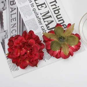 Artificial peony flower head detail, premium silk fabric material, close-up view of petals and sepals.