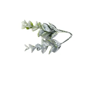 Frosted artificial eucalyptus leaves faux greenery branch for DIY home decoration and craft.