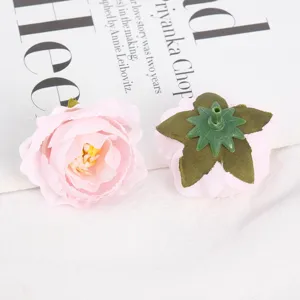 Artificial rose flower heads fabric DIY material pink wedding decorative craft supply 2pcs