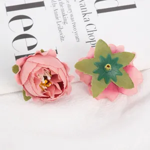 Artificial rose flower heads pink fabric DIY wedding decorative floral accessories craft 1pcs