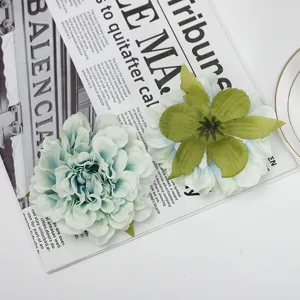 Artificial peony flower heads silk blue green floral decor for home DIY arrangement 2pcs