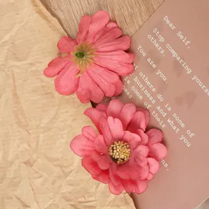 Artificial pink flower heads multi layer daisy handmade material DIY hair accessories wedding decor