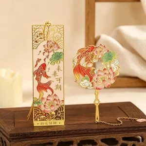 Ensemble de marque-pages en metal style chinois carpe koie lotus cadeau de graduation elegant