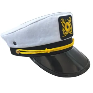 White cotton sailor hat for party wedding beach decoration with gold button and anchor embroidery
