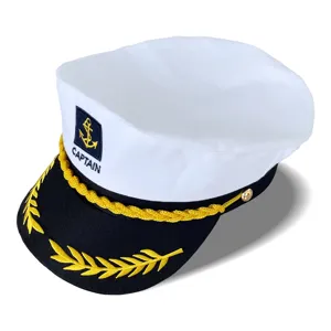 Unisex Marine Kapitän Mütze Flacher Top Stickerei Marine Mütze Halloween Weihnachten Party Kostüm Strand Sonnenschutz