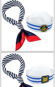 Matrosenhut und gestreiftes Halstuch Set, klassisches Kostümzubehör für Cosplay und Partys.