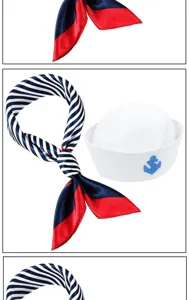 Detailansicht von Matrosenhut und Seidentuch, ideal für maritime Kostümpartys.