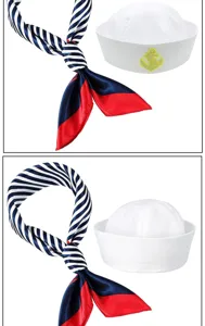 Matrosenhut und rot-blau gestreiftes Tuch Set für Kostümpartys, Jacht und Cosplay.