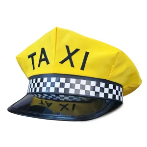 Yellow taxi driver hat with black and white checker pattern, perfect for costume cosplay parties.