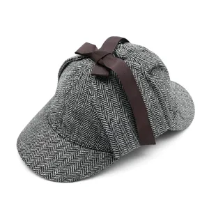 Clásico Sombrero Deerstalker de Espiga Sherlock Holmes Gorra de Detective Retro Cálido Sombrero de Invierno con Orejeras