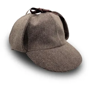 Sombrero de detective clásico de tweed de espiga marrón para invierno cálido estilo