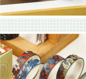 Σετ ιαπωνικής vintage washi tape για DIY ημερολόγιο, λουλούδια και διακοσμητική ταινία.
