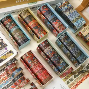 Retro Floral Washi Tape Set Διακοσμητική Ιαπωνική Χάρτινη Κολλητική Ταινία Για Journaling DIY Γραφική Ύλη Χειροτεχνία