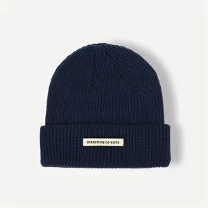 Navy blue knitted beanie for women men autumn winter warm solid color casual skull cap daily wear