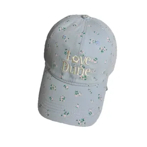 Women light blue floral baseball cap vintage soft top adjustable casual fashion hat