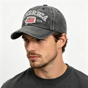 Retro Washed Cotton Baseball Cap For Men Women AMERICA 1776 Embroidery Distressed Peaked Cap Vintage Sunshade Outdoor Hat
