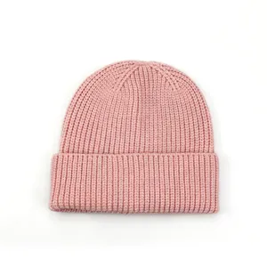 Bonnet en tricot rose classique hiver chaud couleur unie doux mode élégant extérieur confortable