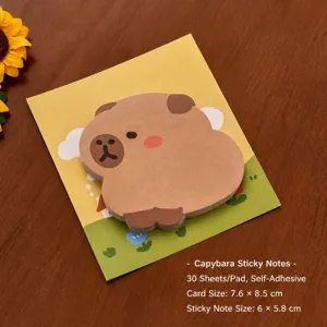 Bloc-notes adhésifs mignons en forme de Capybara avec carte de support papeterie 30 feuilles