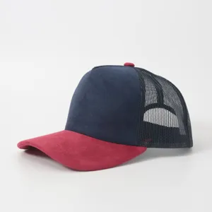 Zweifarbige Wildleder-Mesh-Trucker-Cap für Outdoor-Freizeit, atmungsaktiver Baseball-Stil.