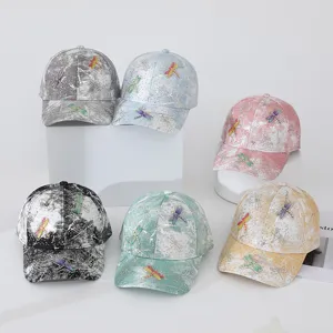 Fashion Cotton Tie-Dye Baseball Cap Trendy Rhinestone Dragonfly Pattern Curved Brim Sun Protection Outdoor Hat For Men Women