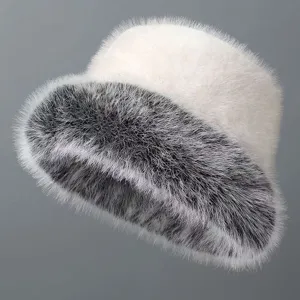Faux fox fur winter warm fisherman hat, European style plush basin hat for women daily wear.