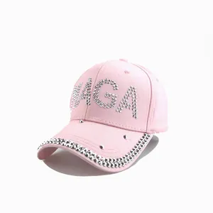 MAGA Letter Strass Baseballpet Voor Vrouwen Mannen Katoen Bling Verstelbare Snapback Buiten Zonnehoed Roze Zwart