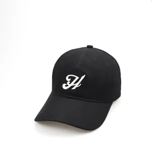 Schwarze Baumwoll-Baseballkappe mit weißem besticktem H-Buchstaben, lässige Unisex-Mütze.