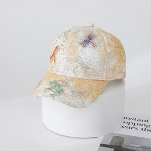 Stylish rhinestone dragonfly tie-dye baseball cap casual outdoor sun protection hat
