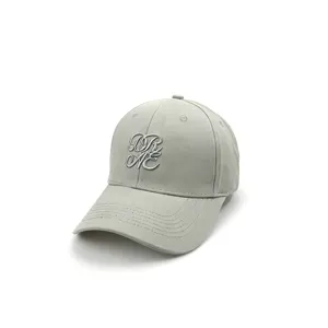 Light gray cotton baseball cap with stylish 3D embroidered monogram for daily wear.