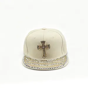 Casquette de baseball hip-hop croix strass unisexe mode visière plate streetwear style